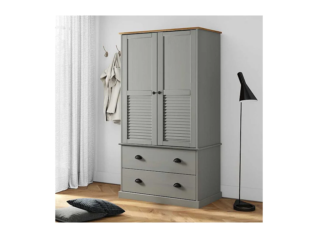 VIGO grauer Kleiderschrank 90x55x170 cm massives Kiefernholz