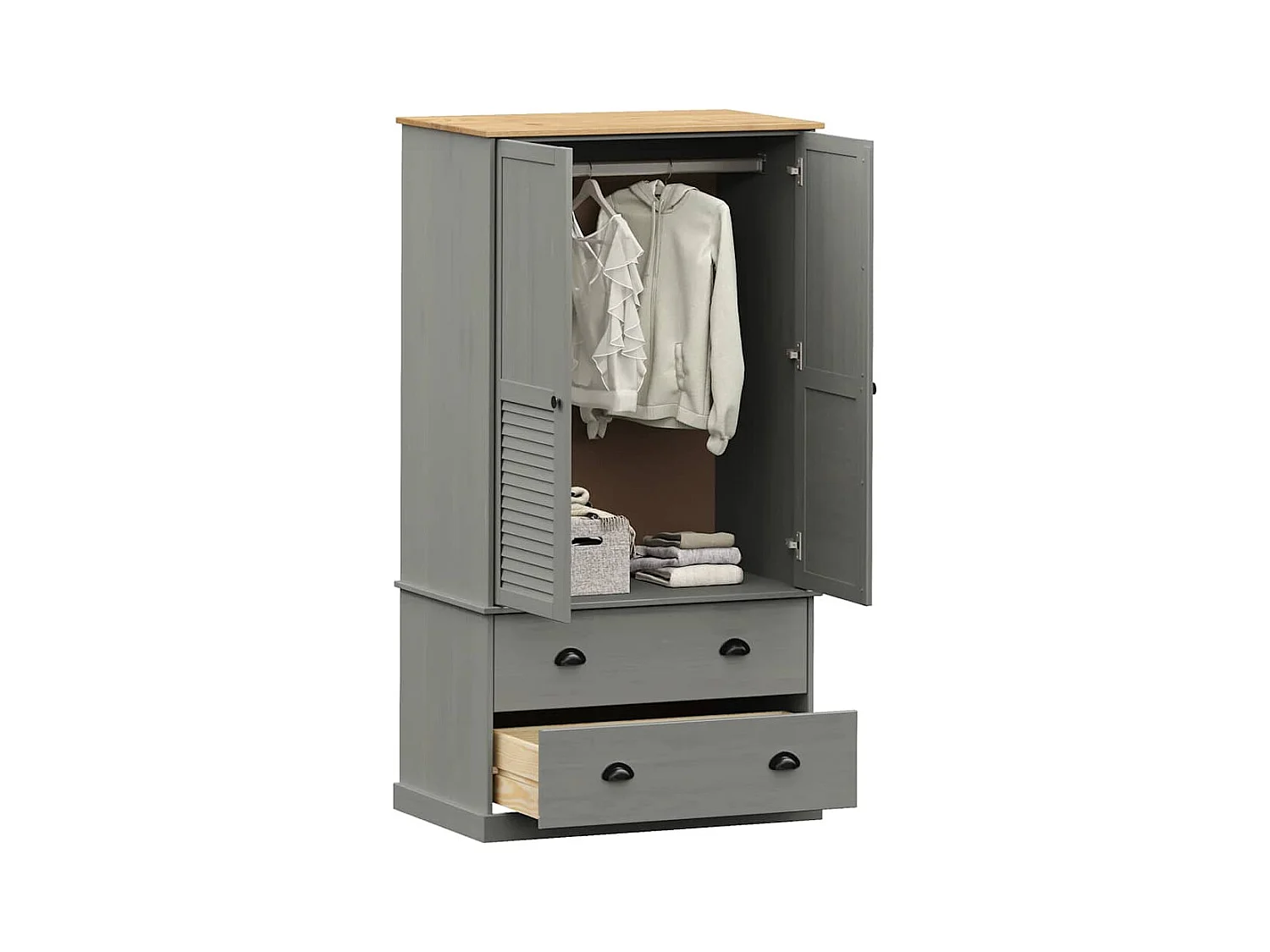 VIGO grauer Kleiderschrank 90x55x170 cm massives Kiefernholz