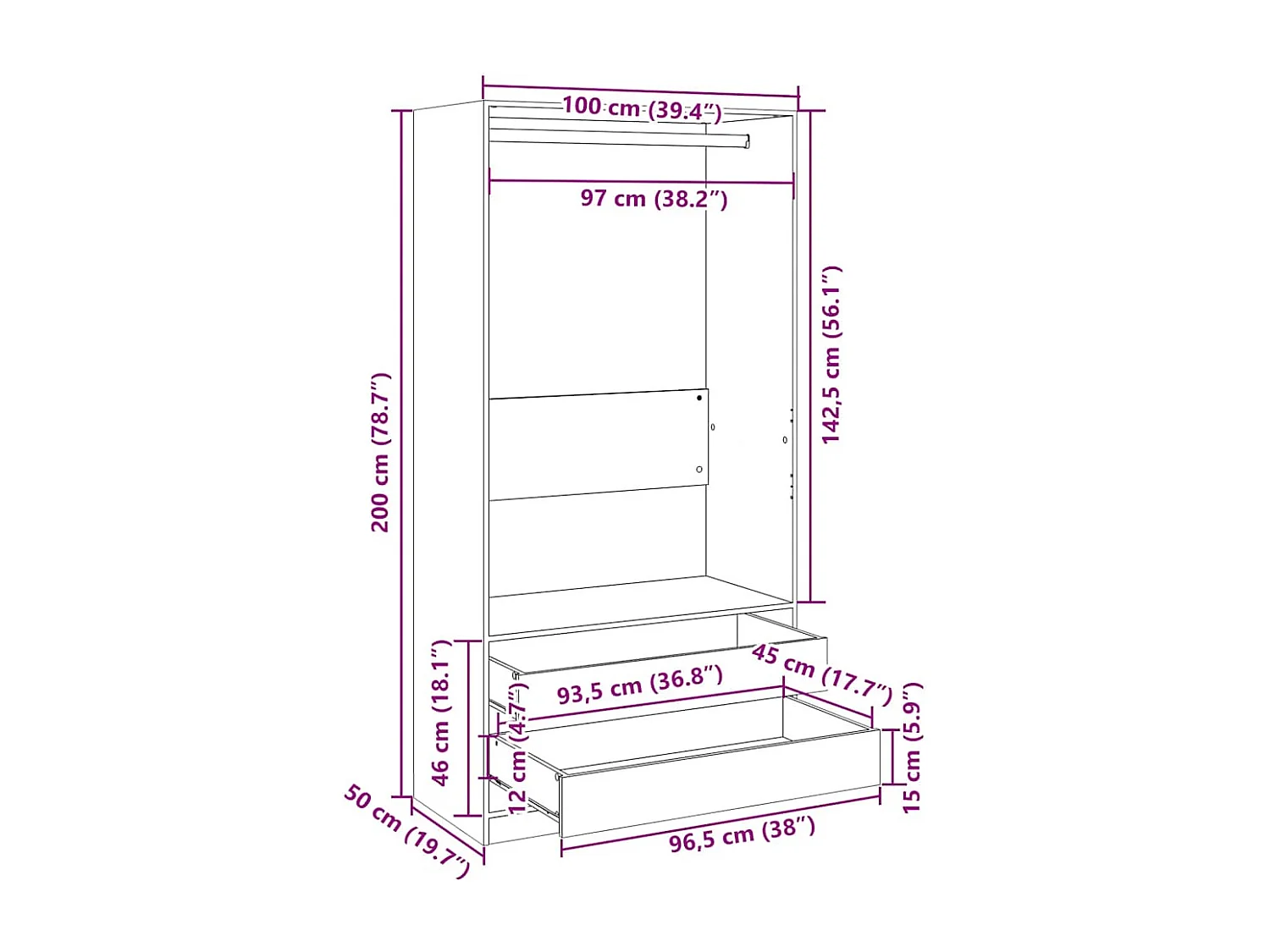 Armario blanco 100x50x200 cm Madera contrachapada