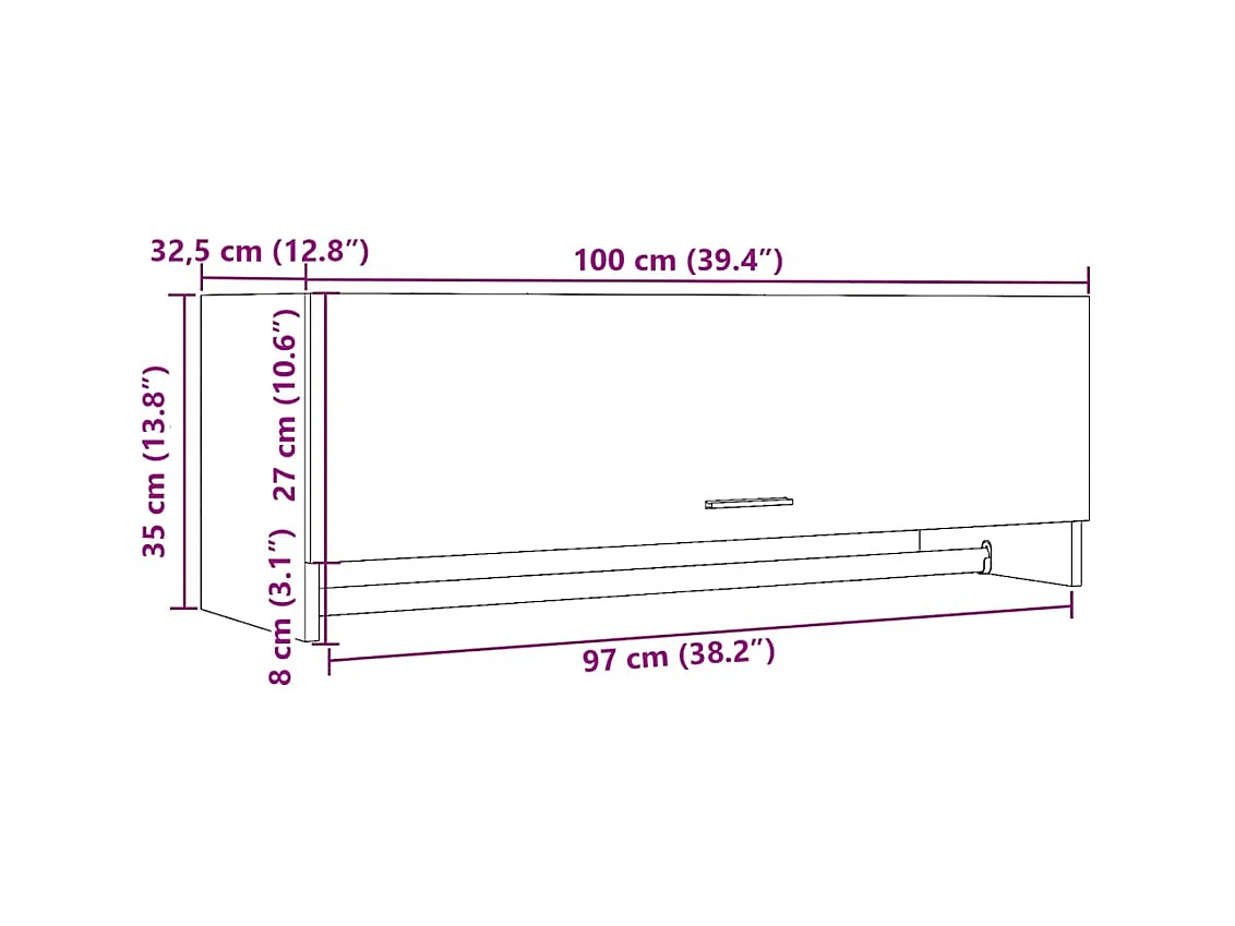 Handgemaakte eikenhouten kledingkast 100x32,5x35 cm bewerkt hout