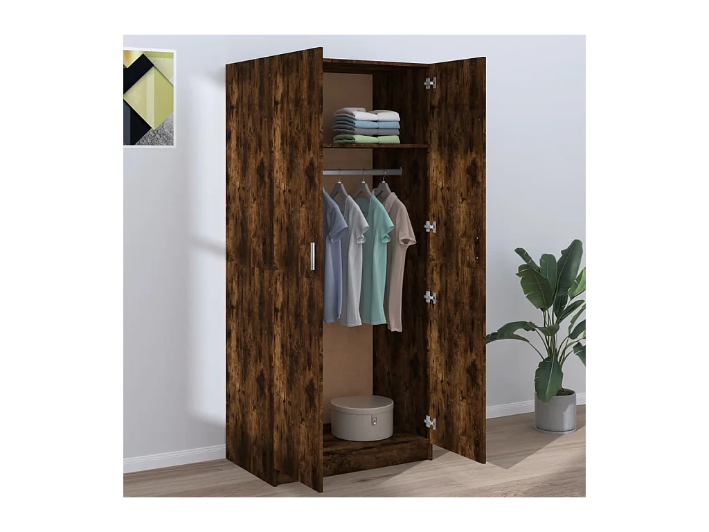 Gerookte eikenhouten kledingkast 80x52x180 cm, bewerkt hout