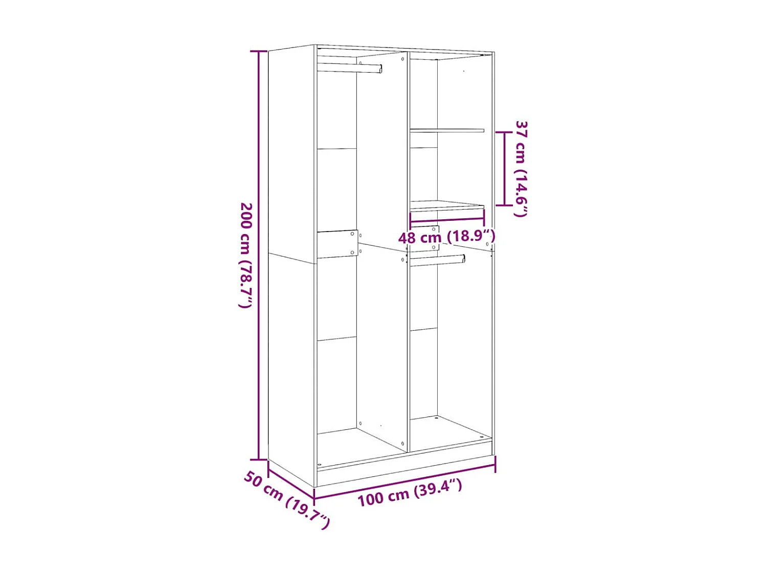 Armario blanco 100x50x200 cm Madera contrachapada