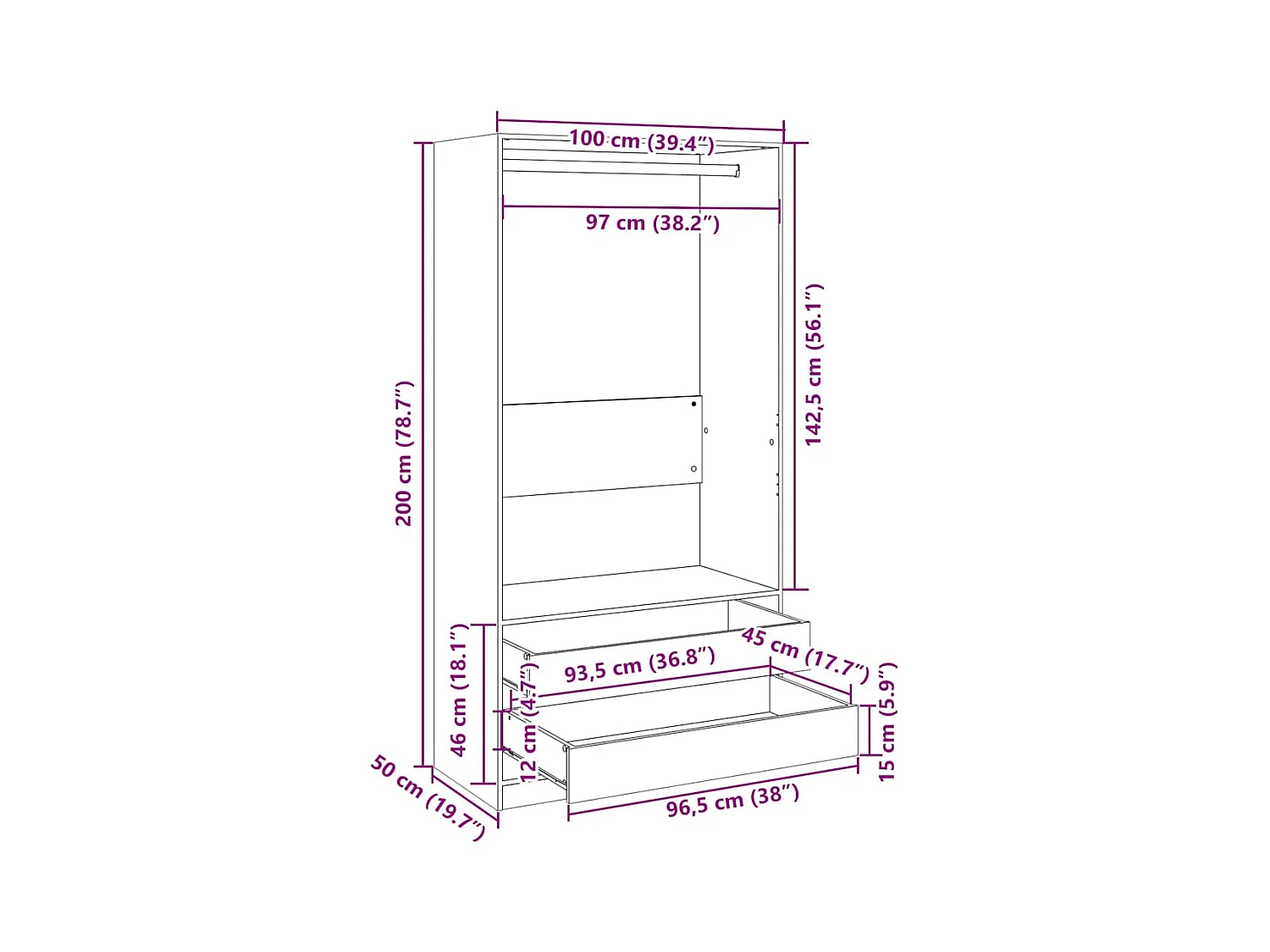 Armadio Sonoma Grey 100x50x200 cm in legno ingegnerizzato