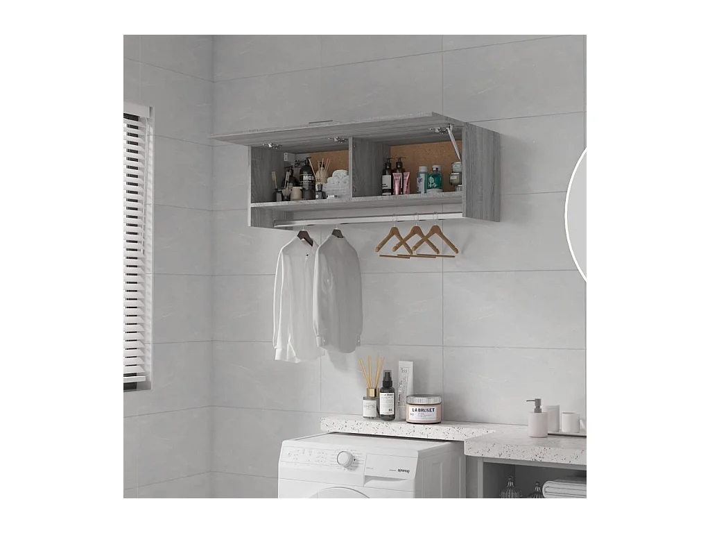 Sonoma Grijze Garderobekast 100x32,5x35 cm Bewerkt Hout