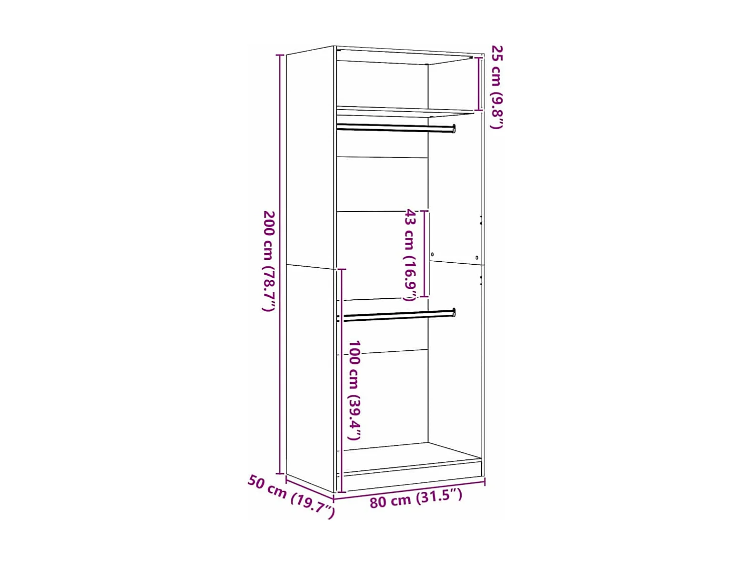 Armoire Chêne noir 80 x 50 x 200 cm Bois d'ingénierie