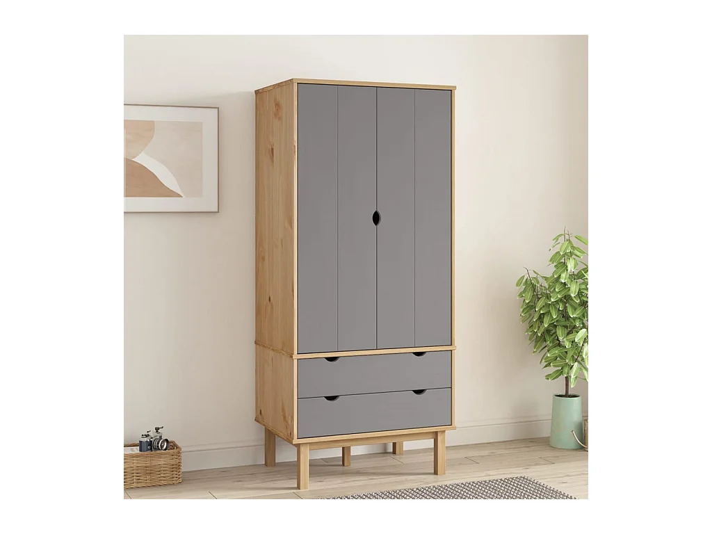 OTTA Kleiderschrank Braun und Grau 76,5 x 53 x 172 cm Massivholz Kiefer
