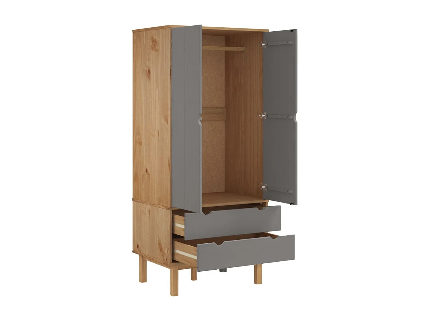Armario OTTA Marrón y Gris 76,5x53x172 cm Madera Maciza de Pino