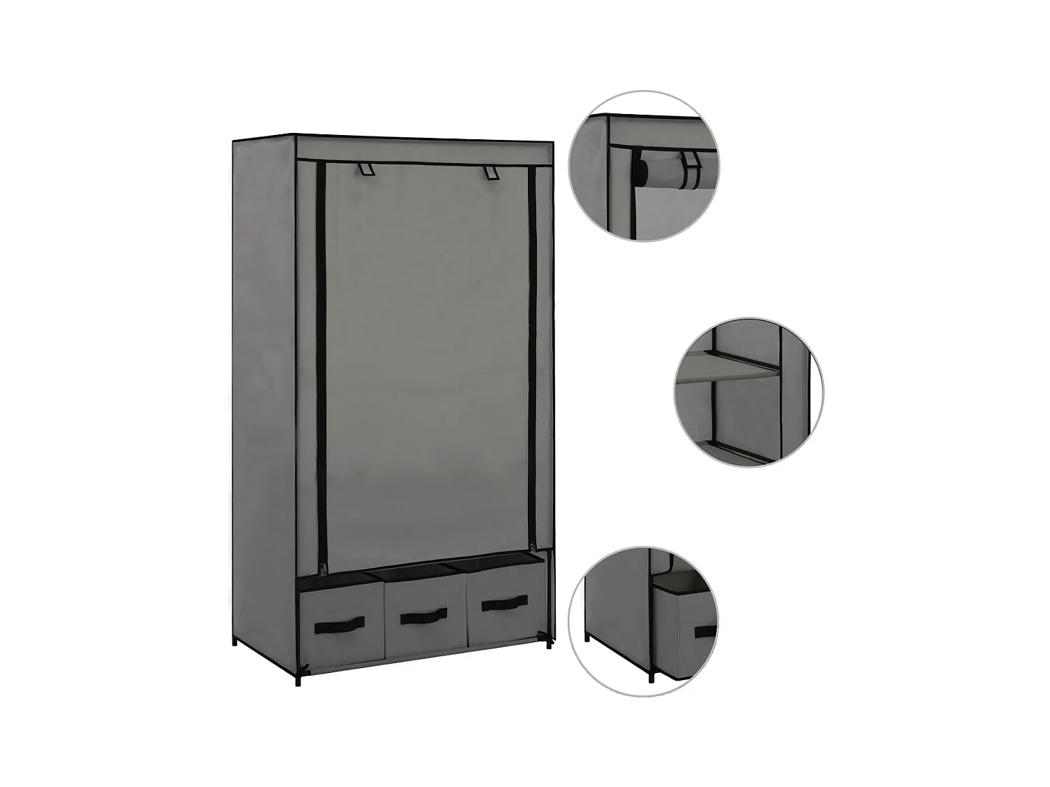 Grauer Kleiderschrank 87 x 49 x 159 cm Stoff