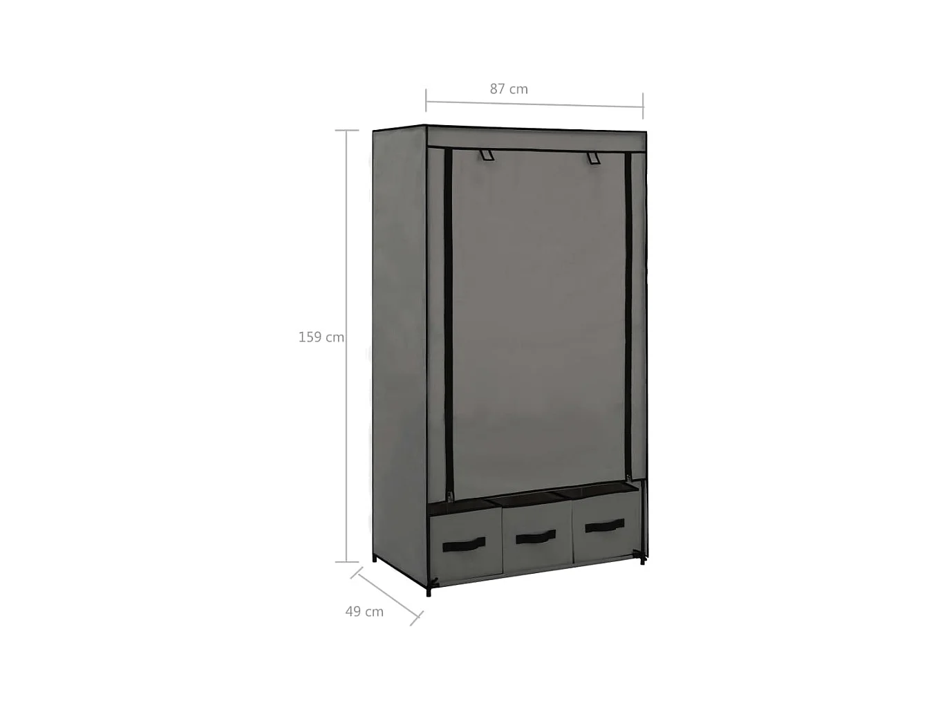 Grauer Kleiderschrank 87 x 49 x 159 cm Stoff