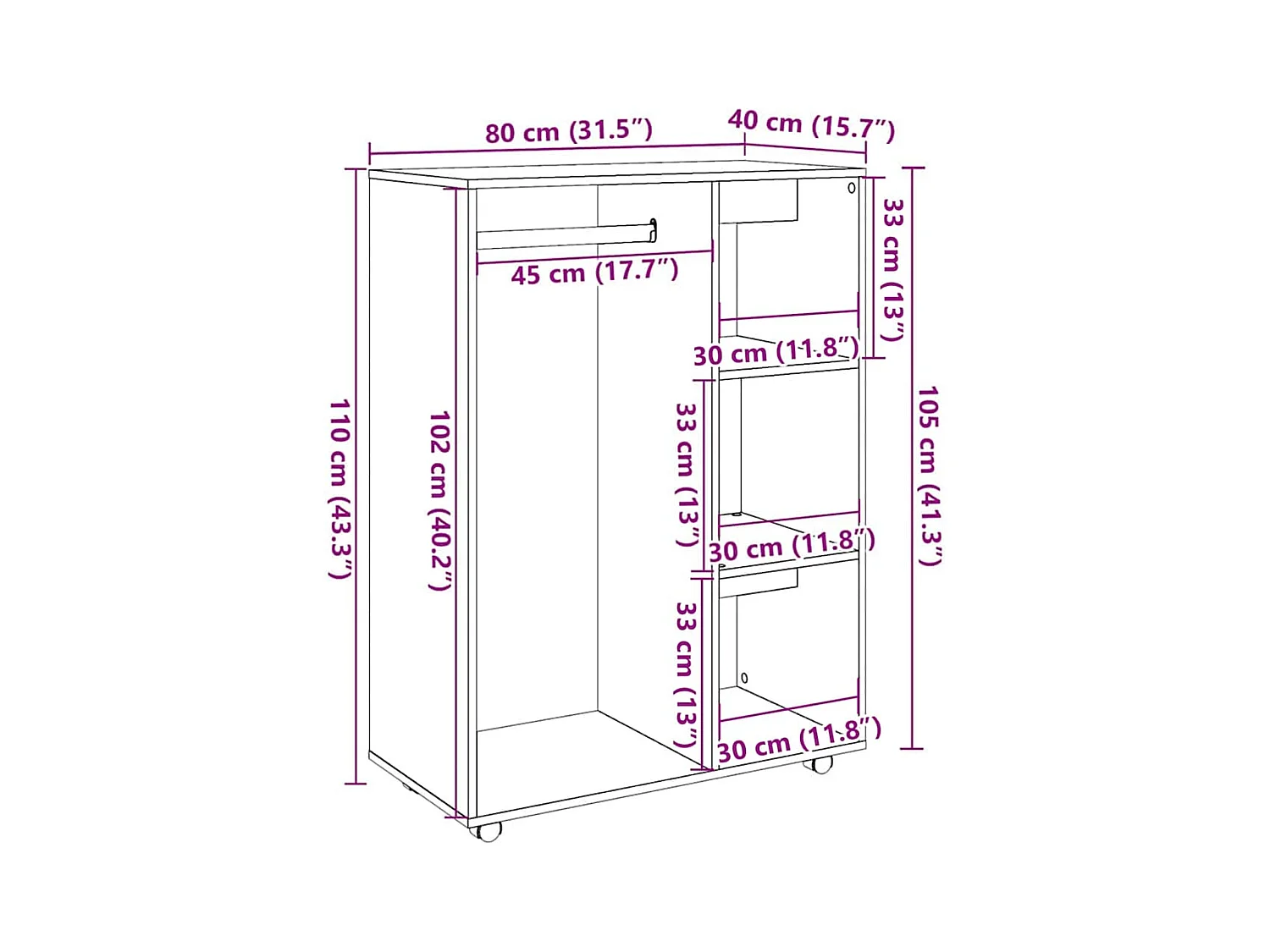 Garde-robe vieux bois 80x40x110 cm bois d'ingénierie