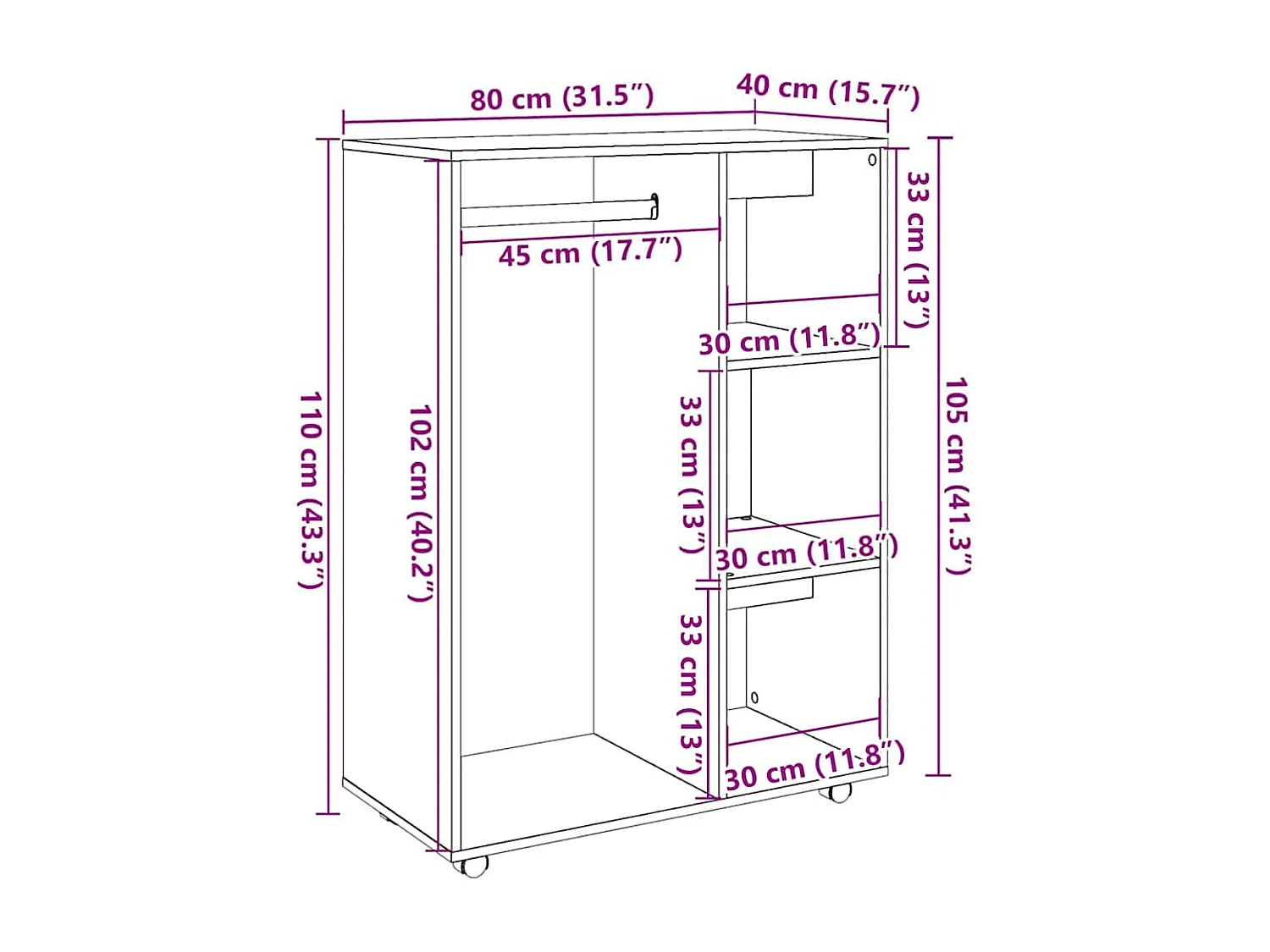 Garde-robe vieux bois 80x40x110 cm bois d'ingénierie