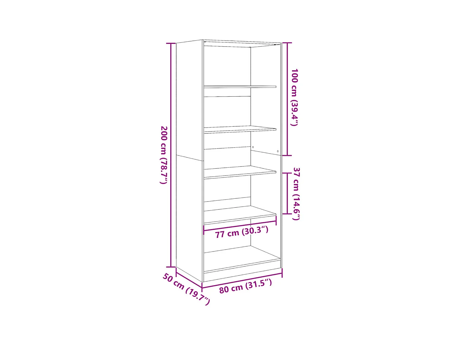 Armario negro 80x50x200 cm madera contrachapada