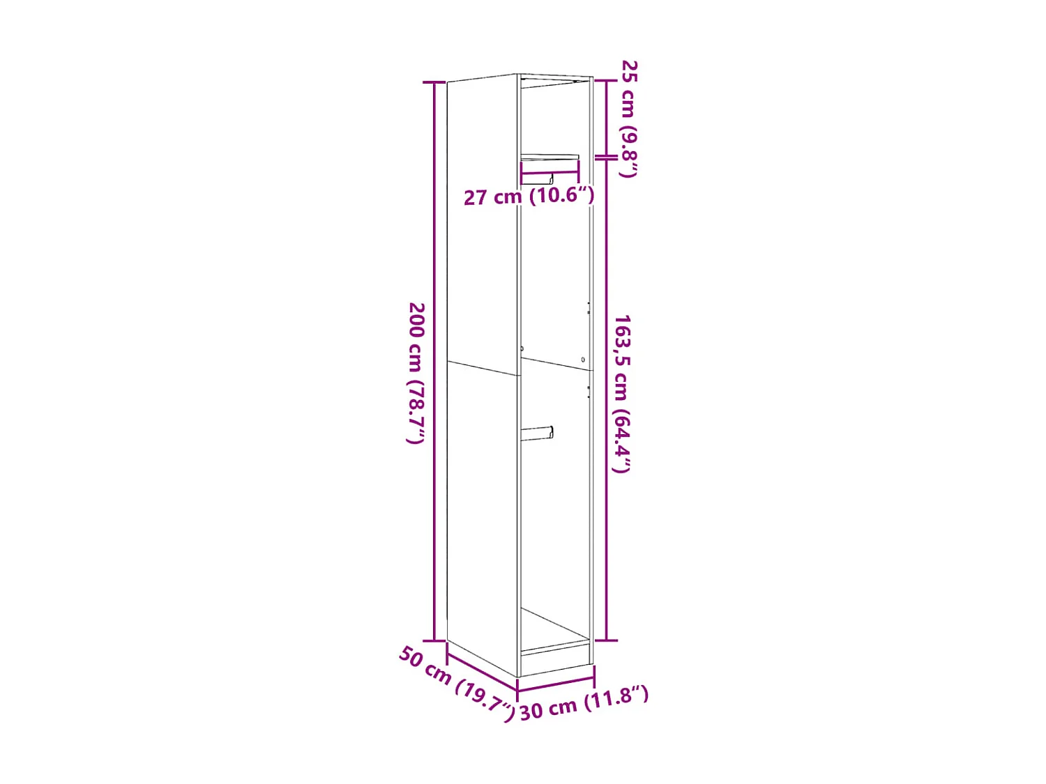 Armario blanco 30x50x200 cm Madera contrachapada