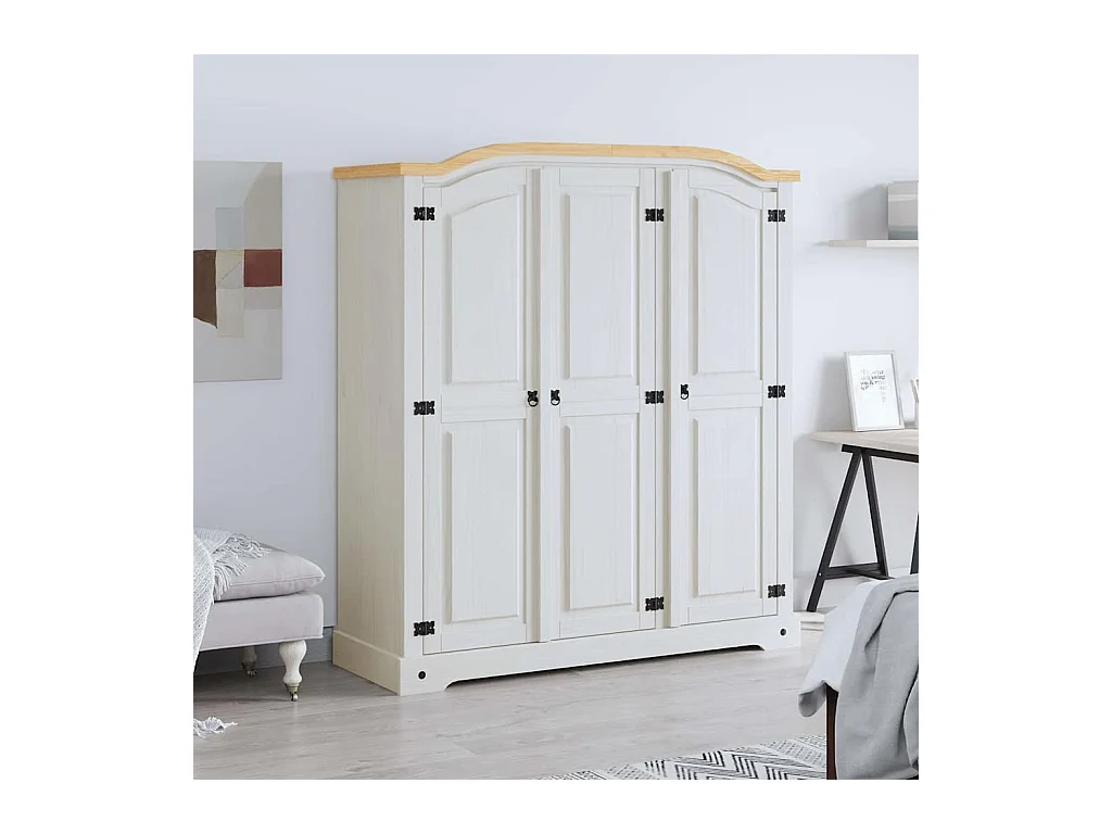 Kledingkast met 3 deuren Corona-serie Mexicaans grenen Wit