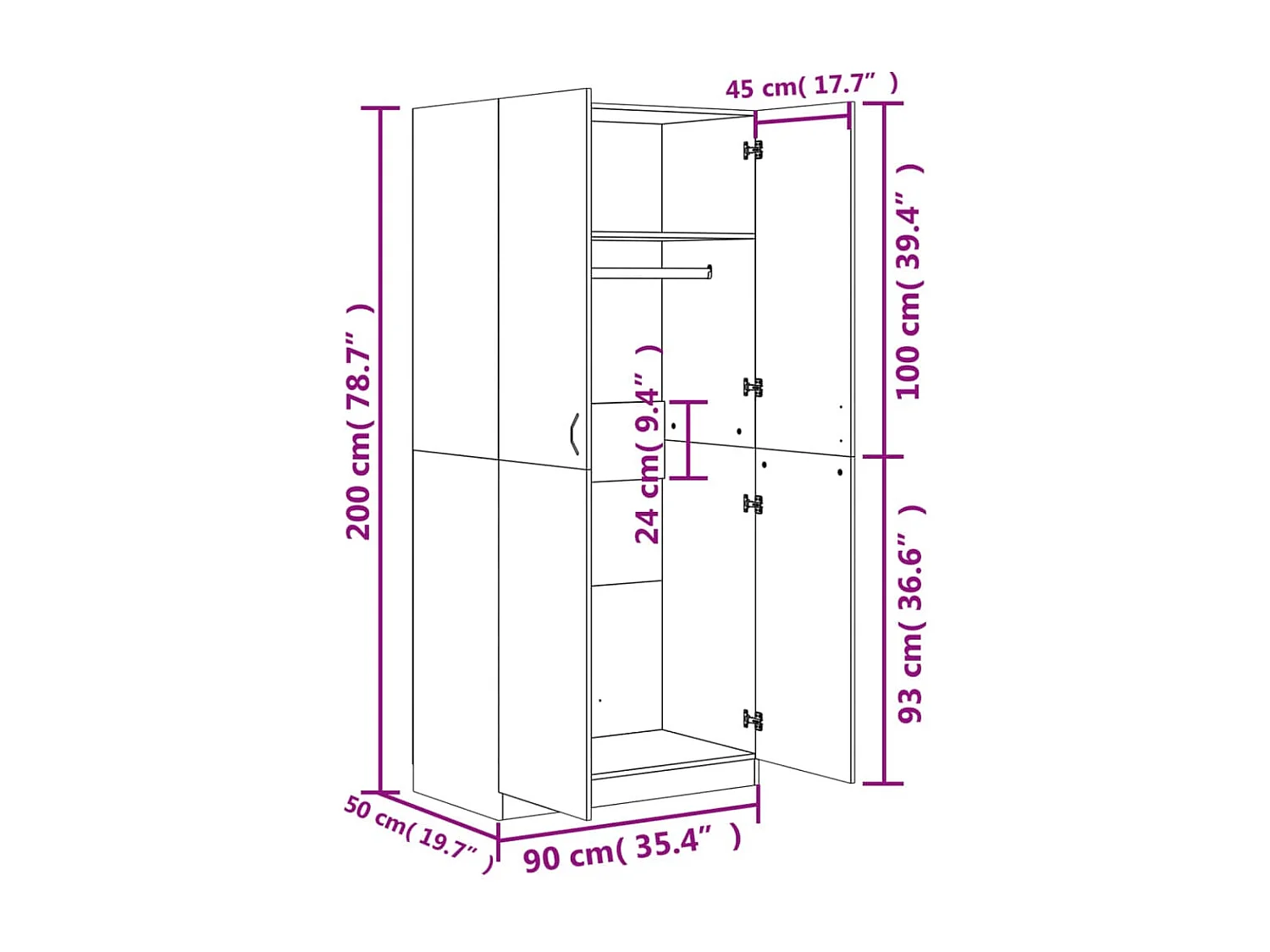 Armario gris hormigón 90x52x200 cm Madera de ingeniería