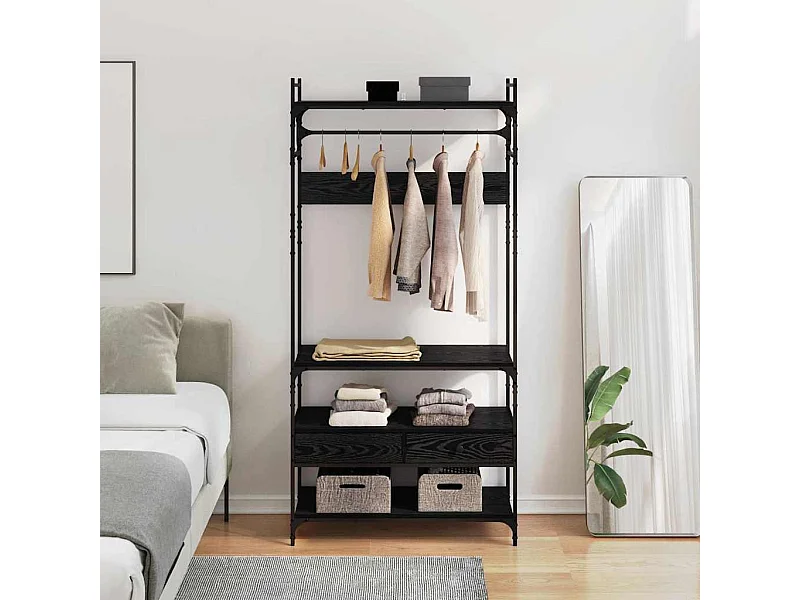 Zwarte eiken kledingkast 89 x 39 x 184,5 cm bewerkt hout