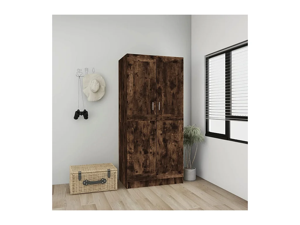 Gerookte eikenhouten kledingkast 82,5x51,5x180 cm, bewerkt hout