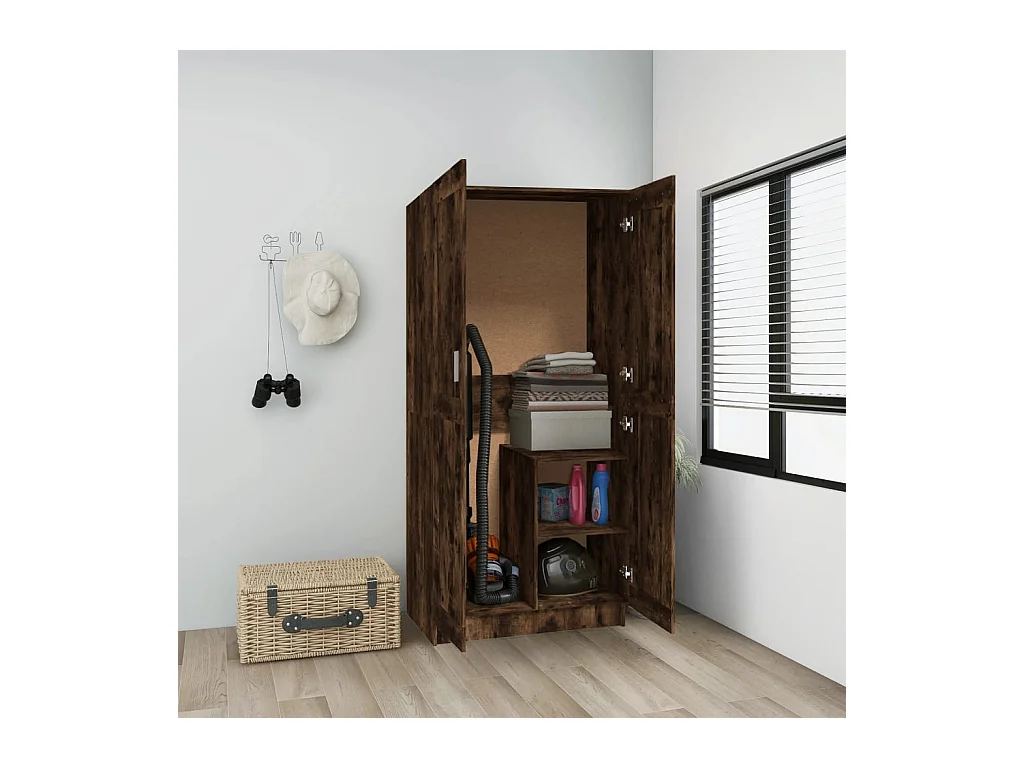 Gerookte eikenhouten kledingkast 82,5x51,5x180 cm, bewerkt hout