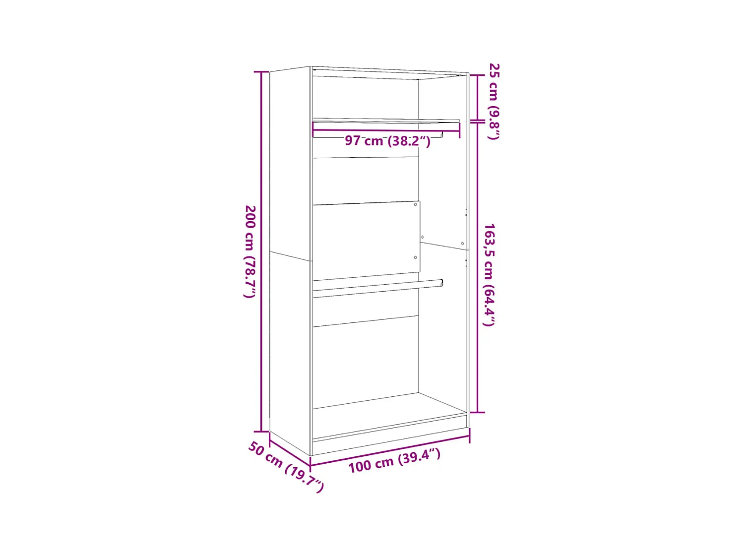 Kledingkast bruin eiken 100x50x200 cm bewerkt hout