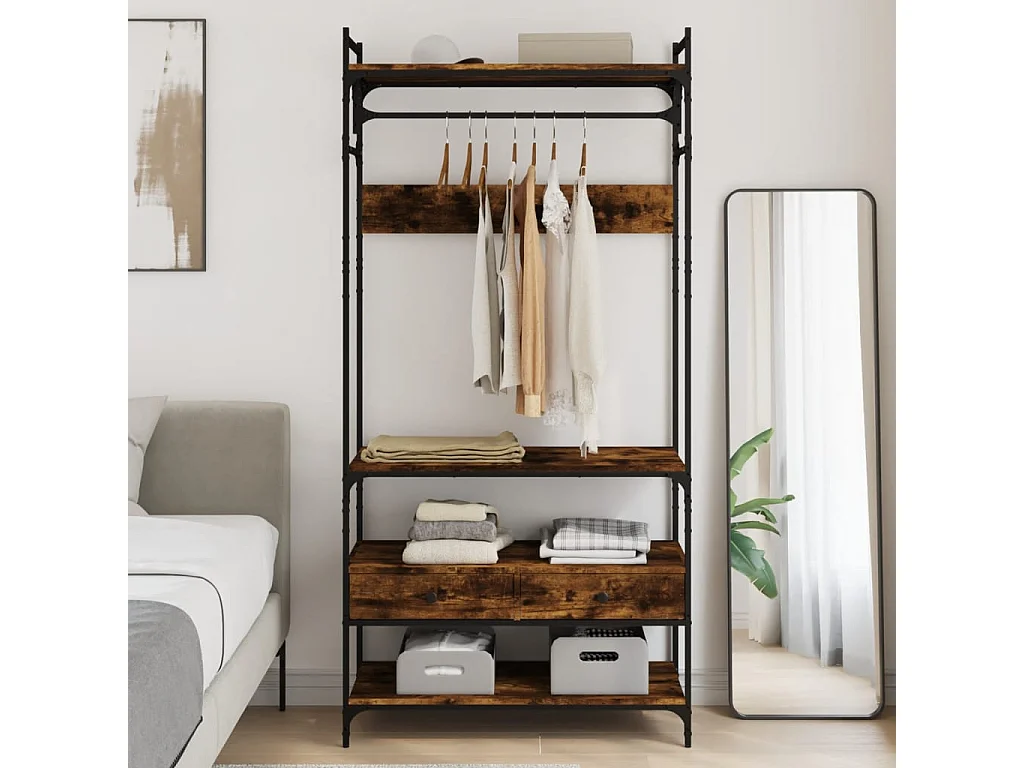 Mobiletto con cassetti in rovere affumicato 89x39x184,5 cm in legno ingegnerizzato