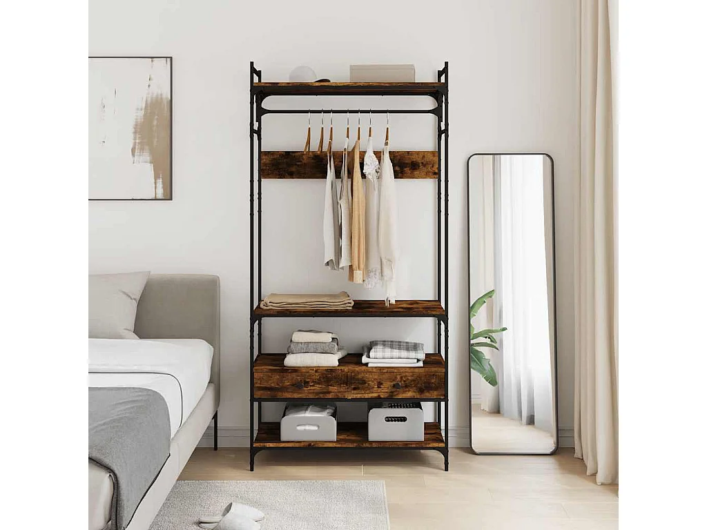 Mobiletto con cassetti in rovere affumicato 89x39x184,5 cm in legno ingegnerizzato