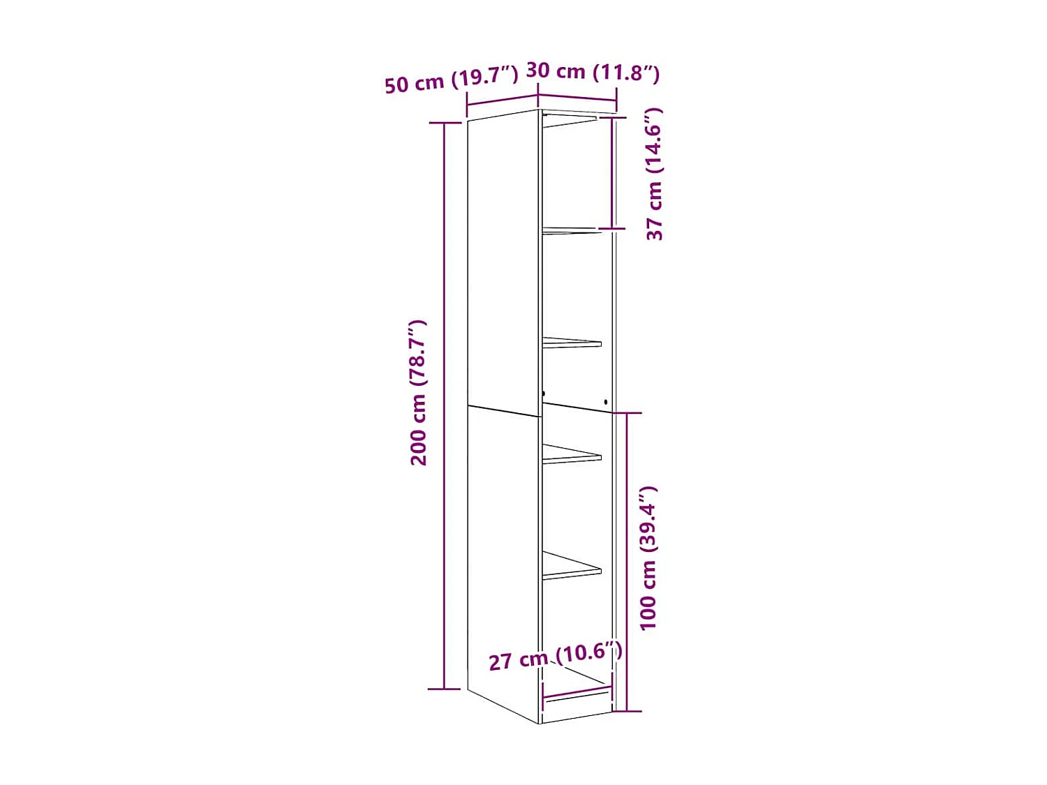 Armoire Chêne noir 30 x 50 x 200 cm Bois d'ingénierie