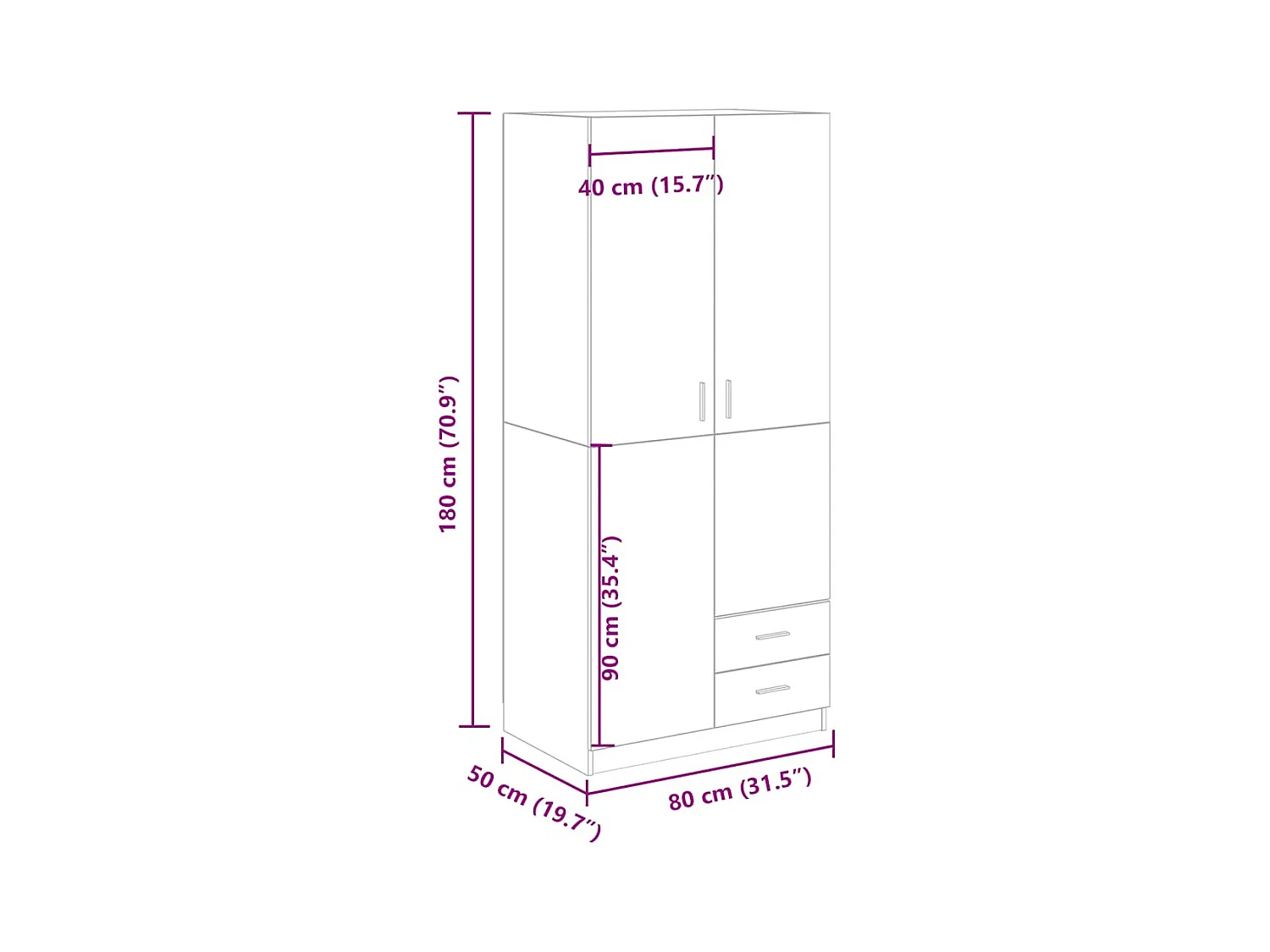 Garde-robe chêne artisanal 80x52x180 cm bois d'ingénierie