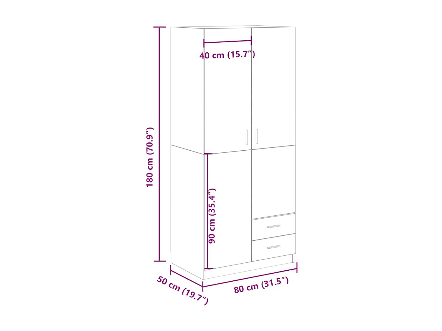 Garde-robe chêne artisanal 80x52x180 cm bois d'ingénierie