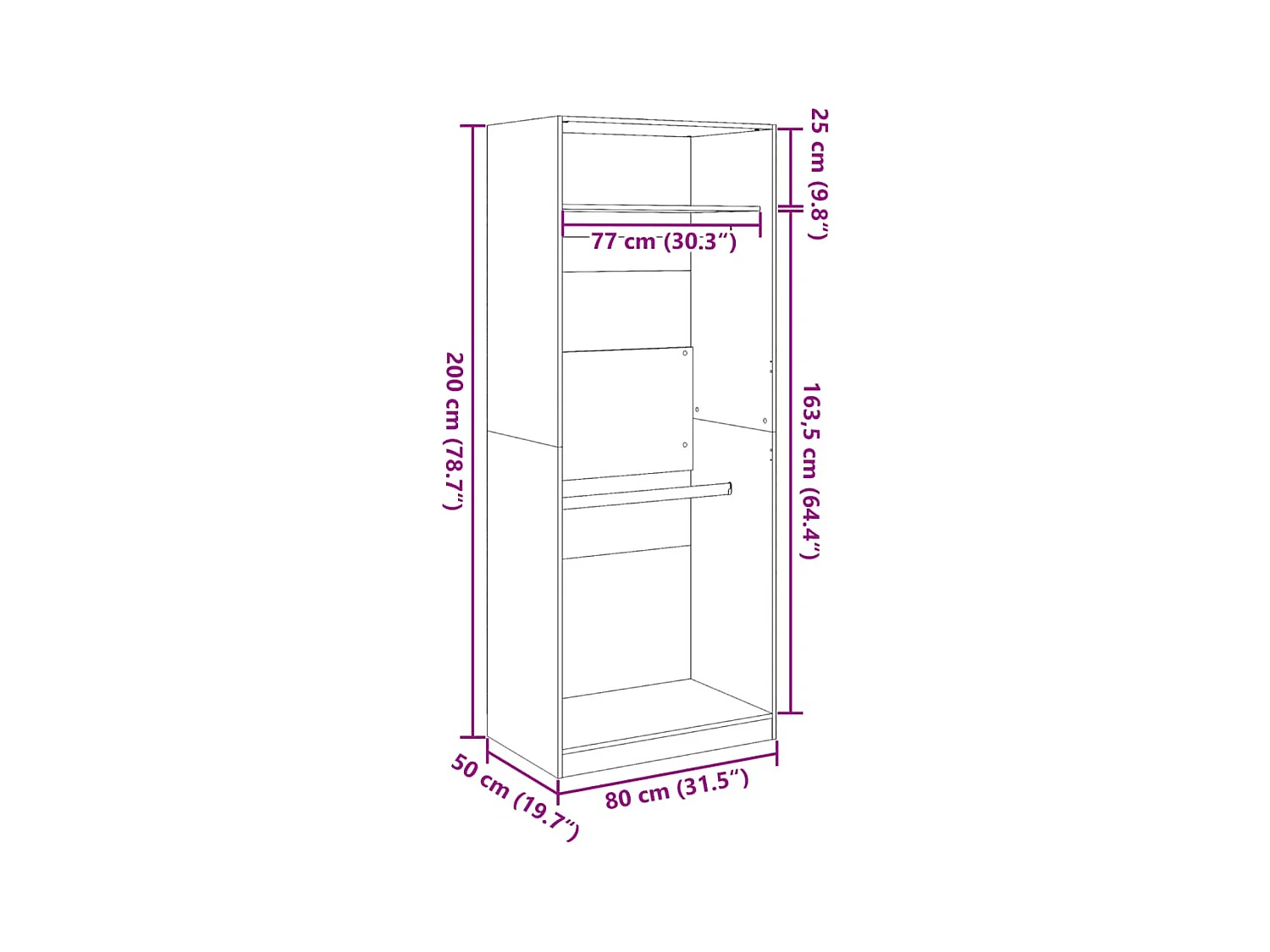 Schwarzer Kleiderschrank 80x50x200 cm Holzwerkstoff