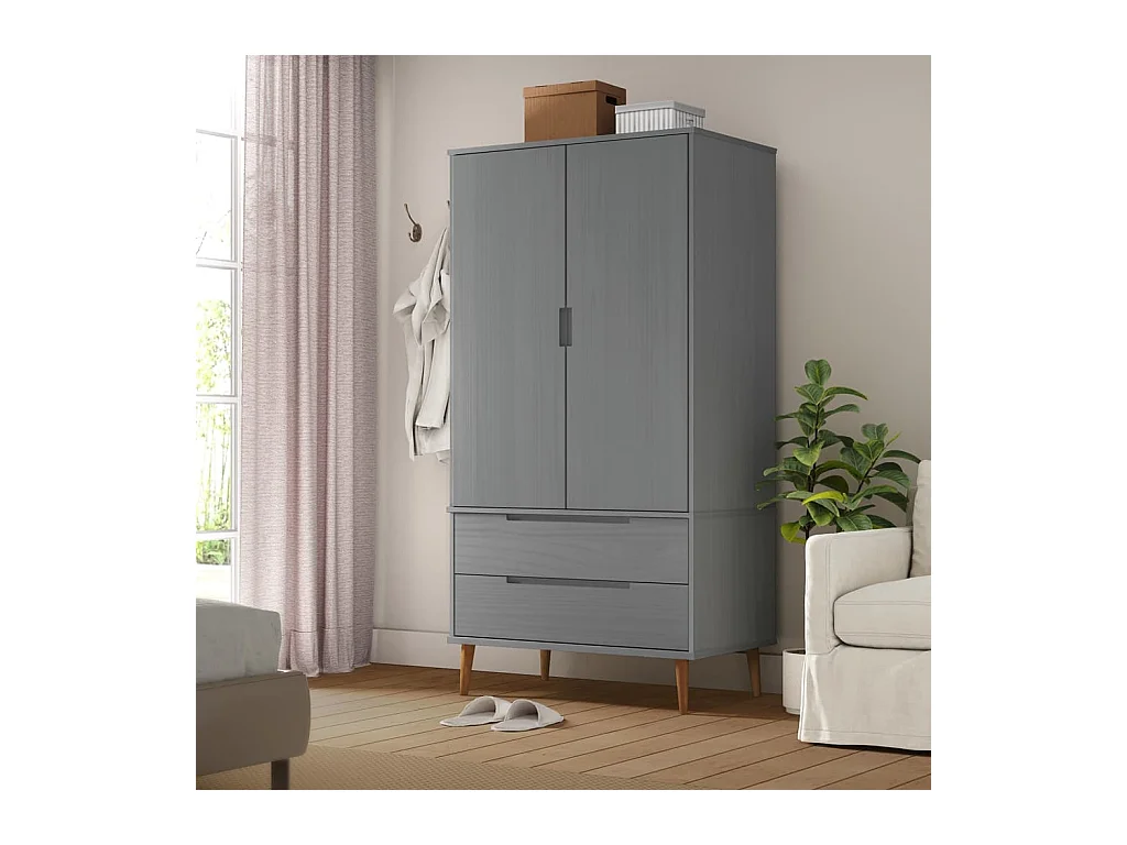 MOLDE Kleiderschrank Grau 90x55x175 cm Massivholz Kiefer