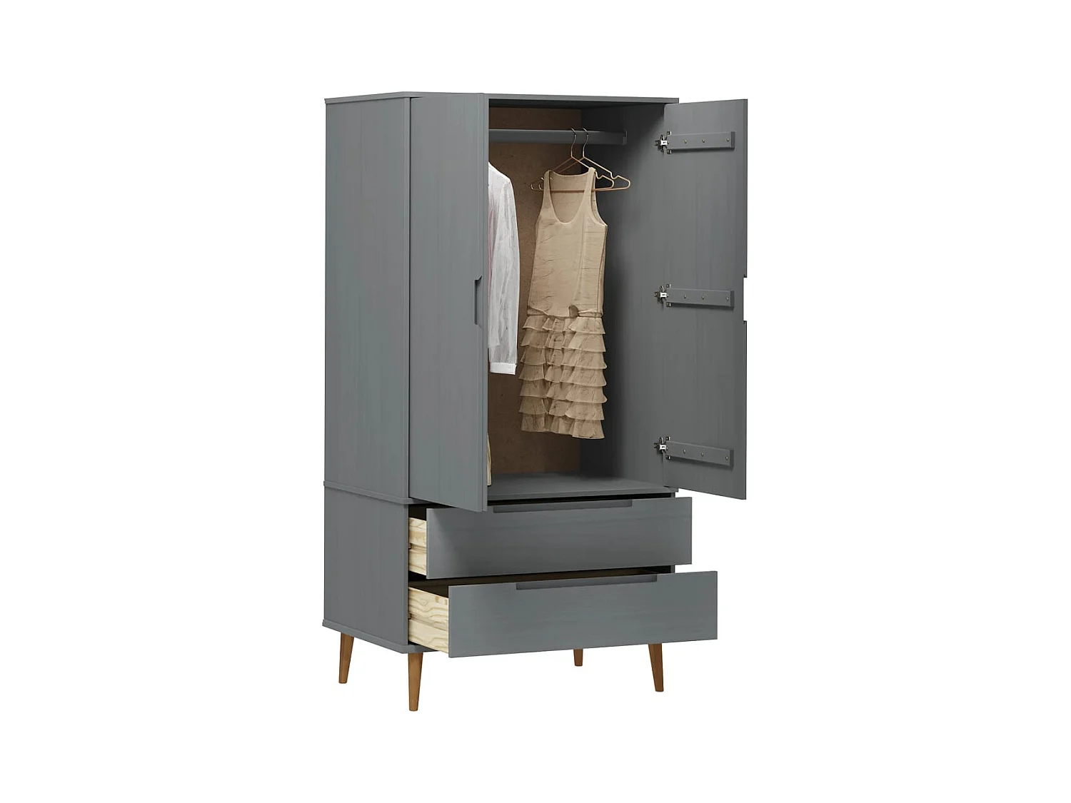 MOLDE Kleiderschrank Grau 90x55x175 cm Massivholz Kiefer