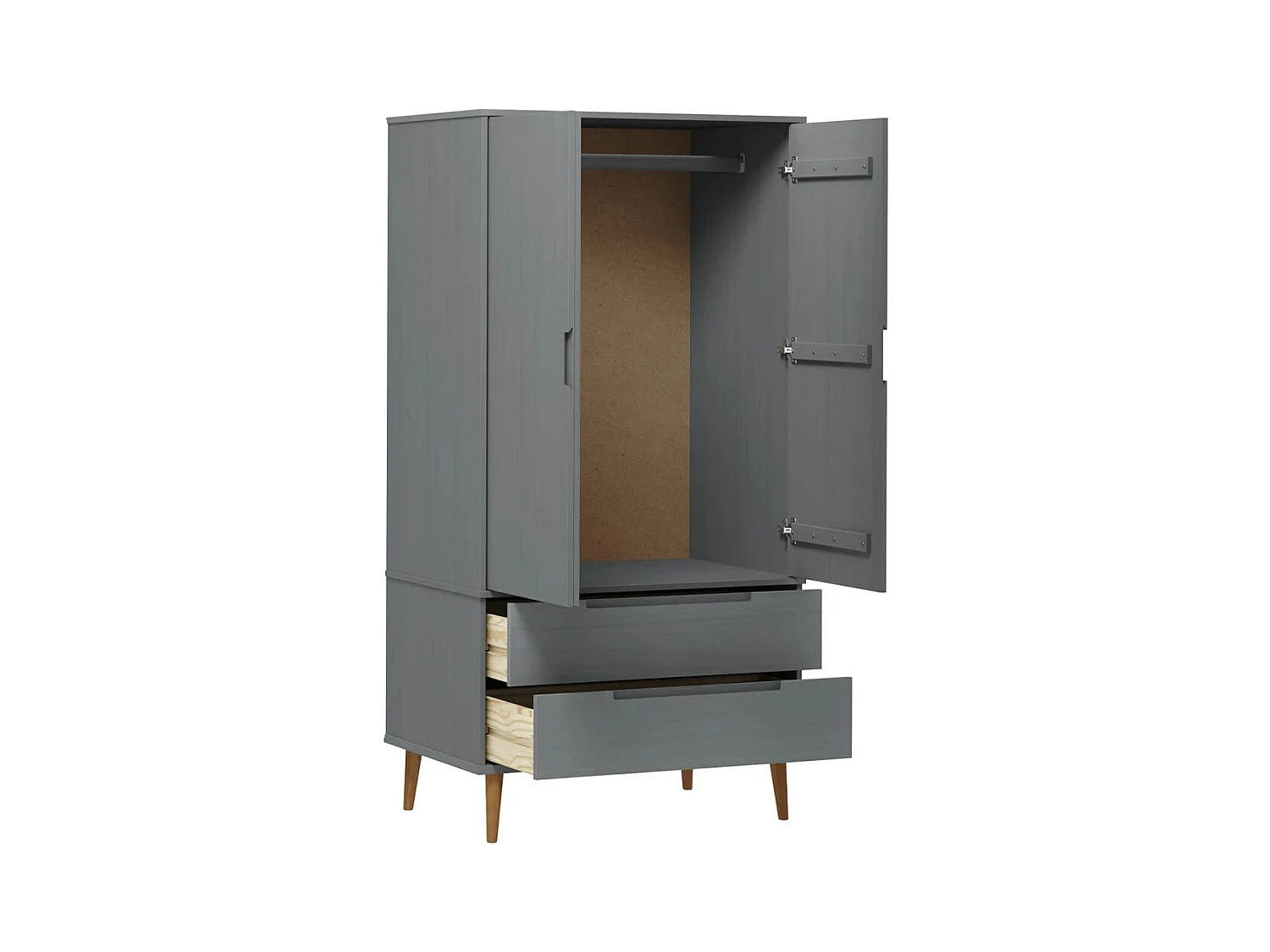 MOLDE Kleiderschrank Grau 90x55x175 cm Massivholz Kiefer