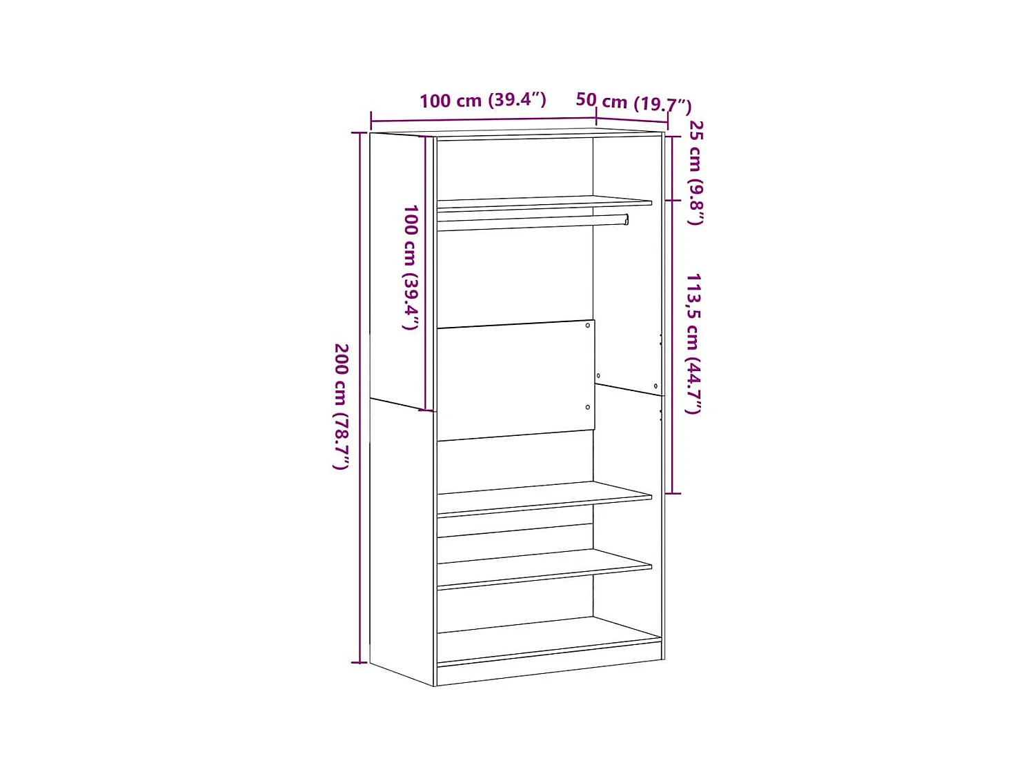 Kleiderschrank Eiche schwarz 100 x 50 x 200 cm Holzwerkstoff
