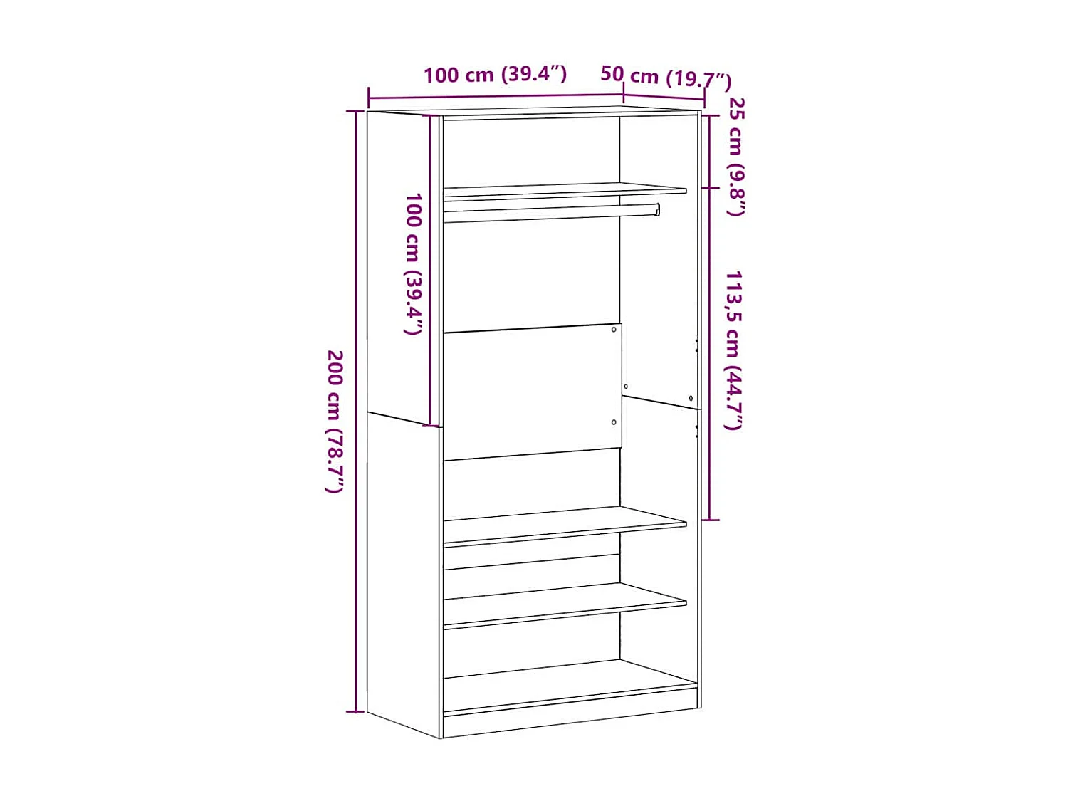 Armoire Chêne noir 100 x 50 x 200 cm Bois d'ingénierie