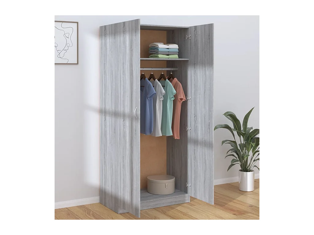 Sonoma Grey Garderobekast 90x52x200 cm Engineered Wood