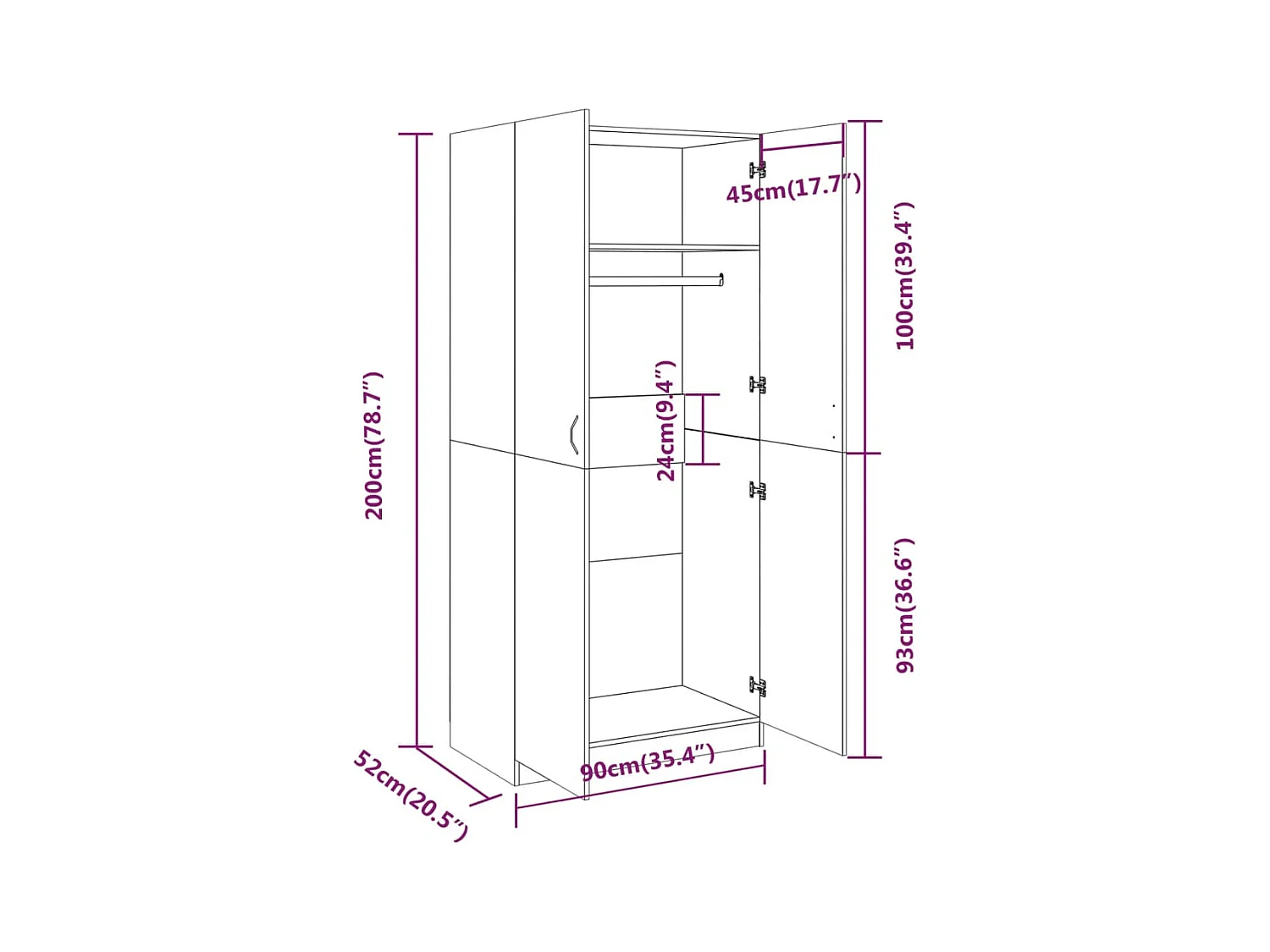 Sonoma Grey Garderobekast 90x52x200 cm Engineered Wood
