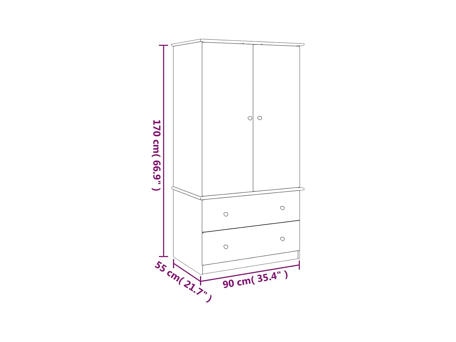 ALTA kledingkast 90x55x170 cm massief grenenhout