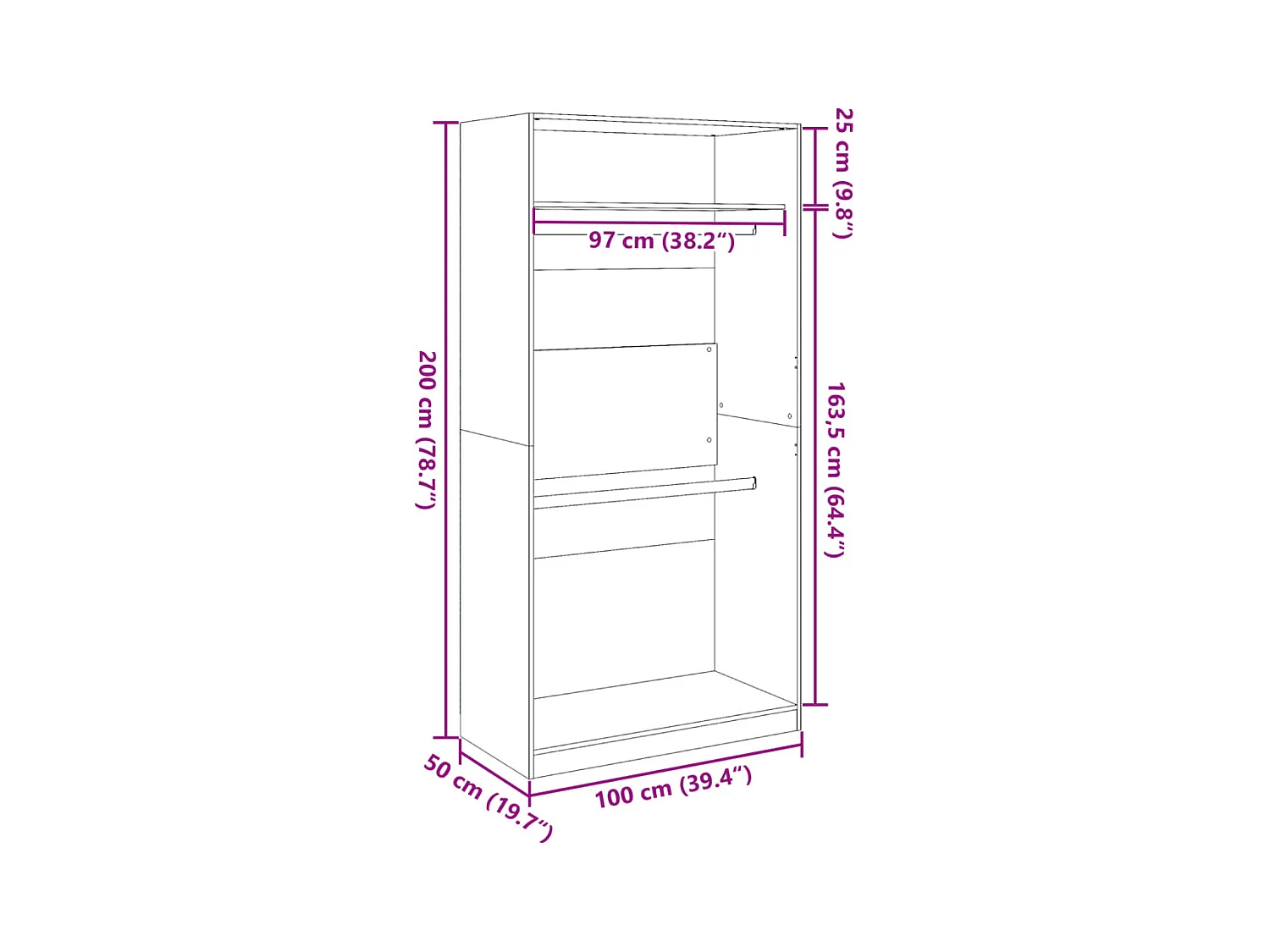 Armadio in rovere affumicato 100x50x200 cm in legno ingegnerizzato