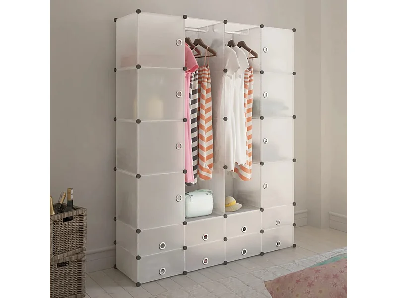 Armario modular con 18 compartimentos, blanco, 37x146x180,5 cm