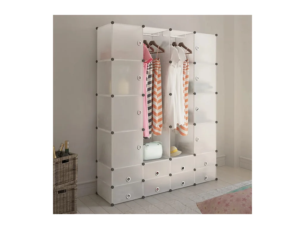 Armario modular con 18 compartimentos, blanco, 37x146x180,5 cm