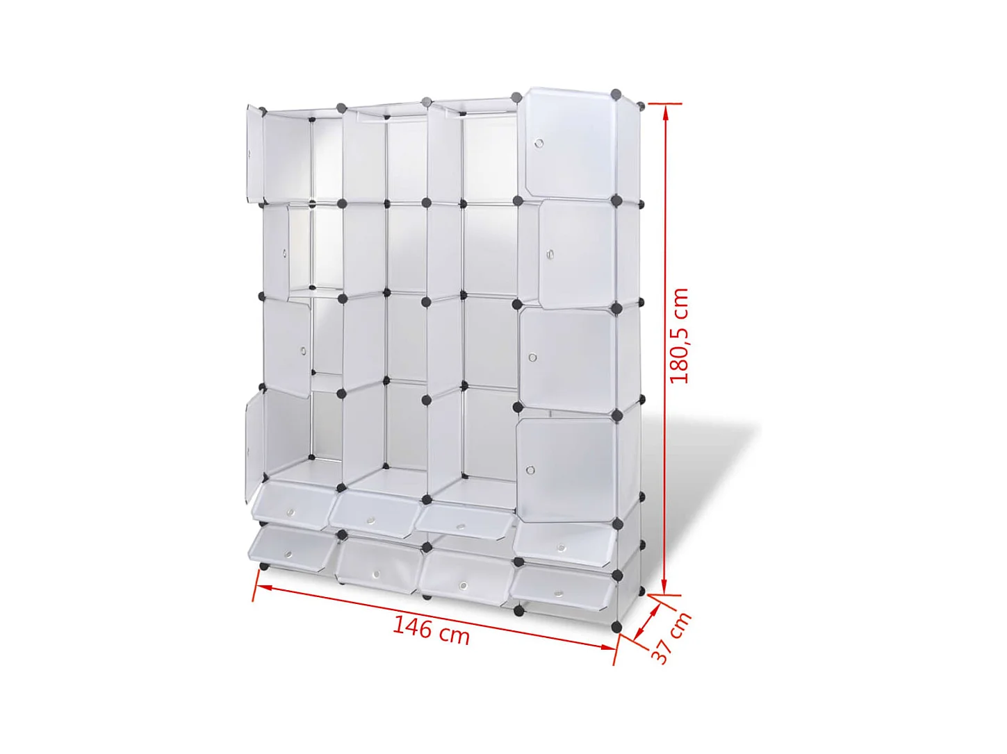Armario modular con 18 compartimentos, blanco, 37x146x180,5 cm