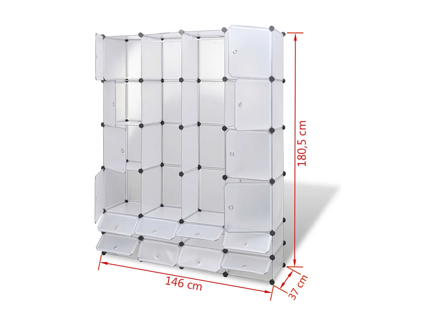 Mobile componibile con 18 scomparti, bianco, 37x146x180,5 cm