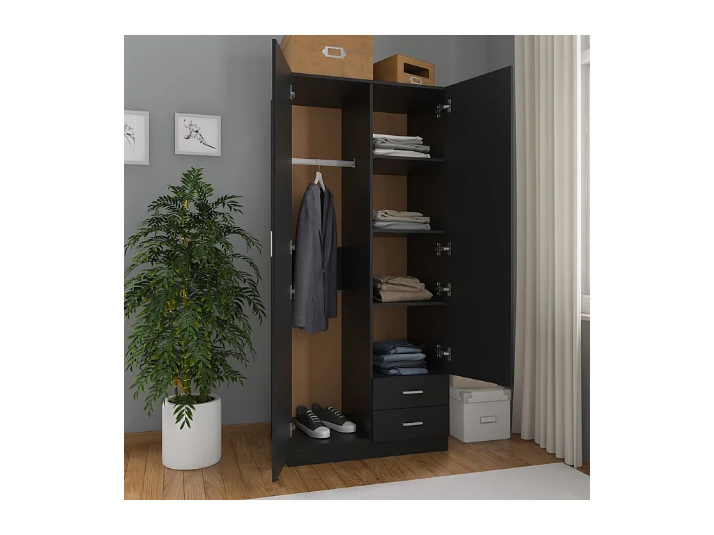 Zwarte kledingkast 80x52x180 cm Spaanplaat