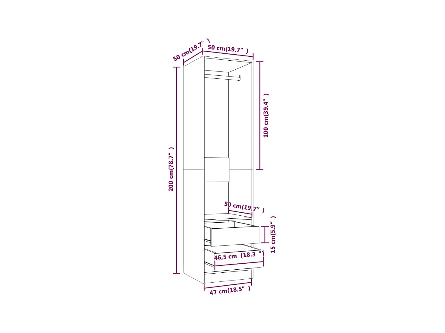 Sonoma Grijze Kast met Laden 50x50x200 cm Bewerkt Hout