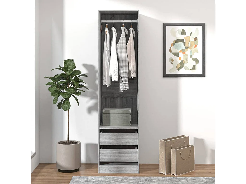 Armario Sonoma gris con cajones 50x50x200 cm Madera de ingeniería