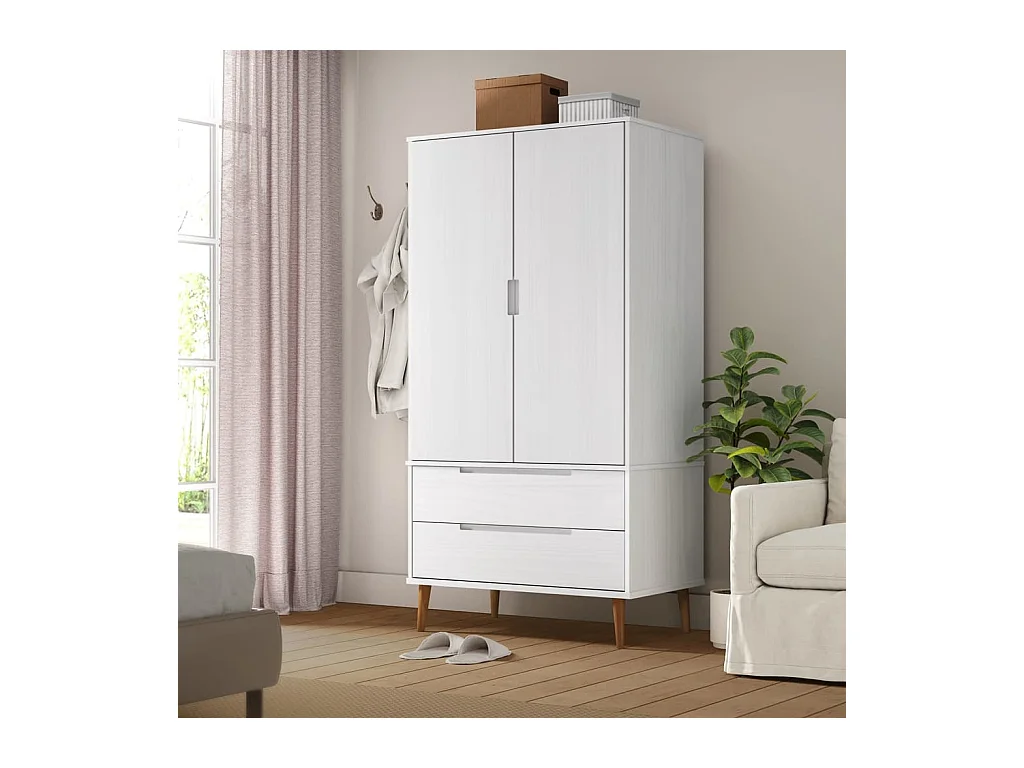 MOLDE Kleiderschrank Weiß 90x55x175 cm Massivholz Kiefer