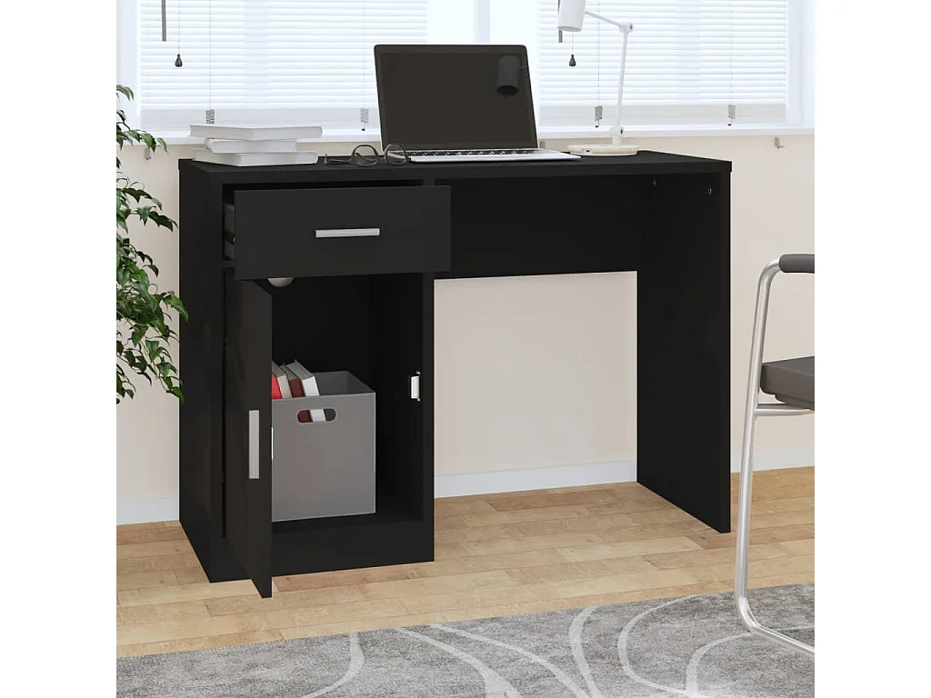 Escritorio con cajón y armario Negro 100x40x73 cm Madera de ingeniería