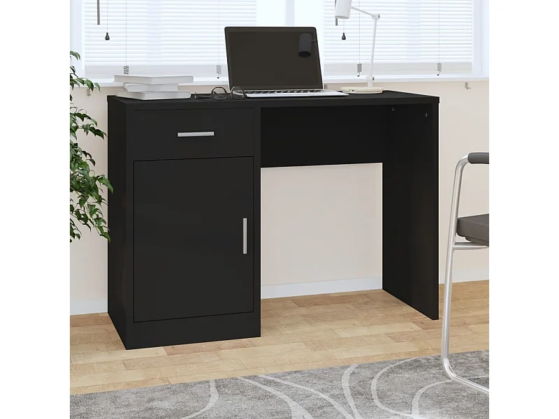 Escritorio con cajón y armario Negro 100x40x73 cm Madera de ingeniería
