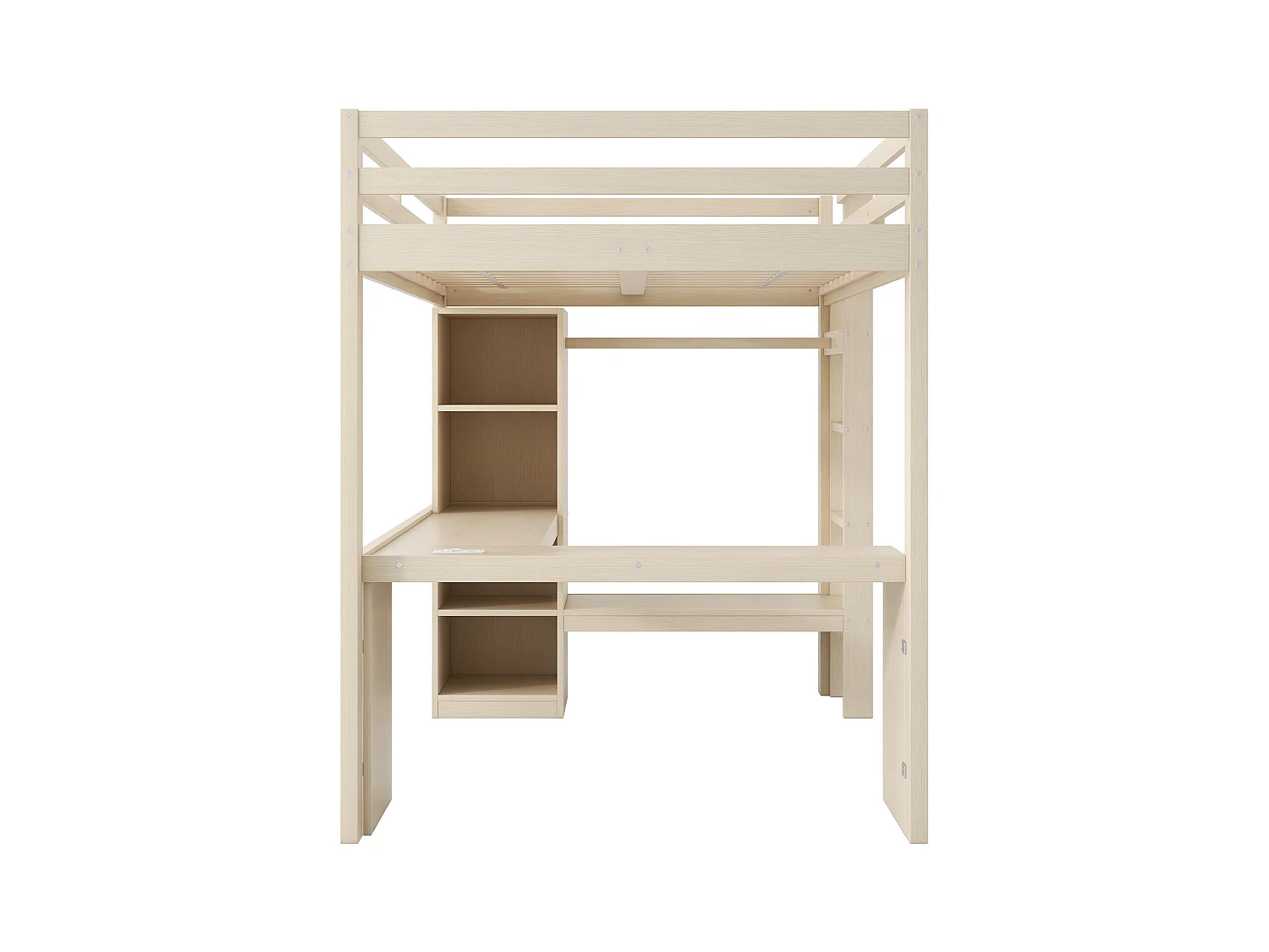 Lit mezzanine pour enfant - 140 x 200 cm - avec étagères + bureau + Leds + USB - bois + MDF - naturel