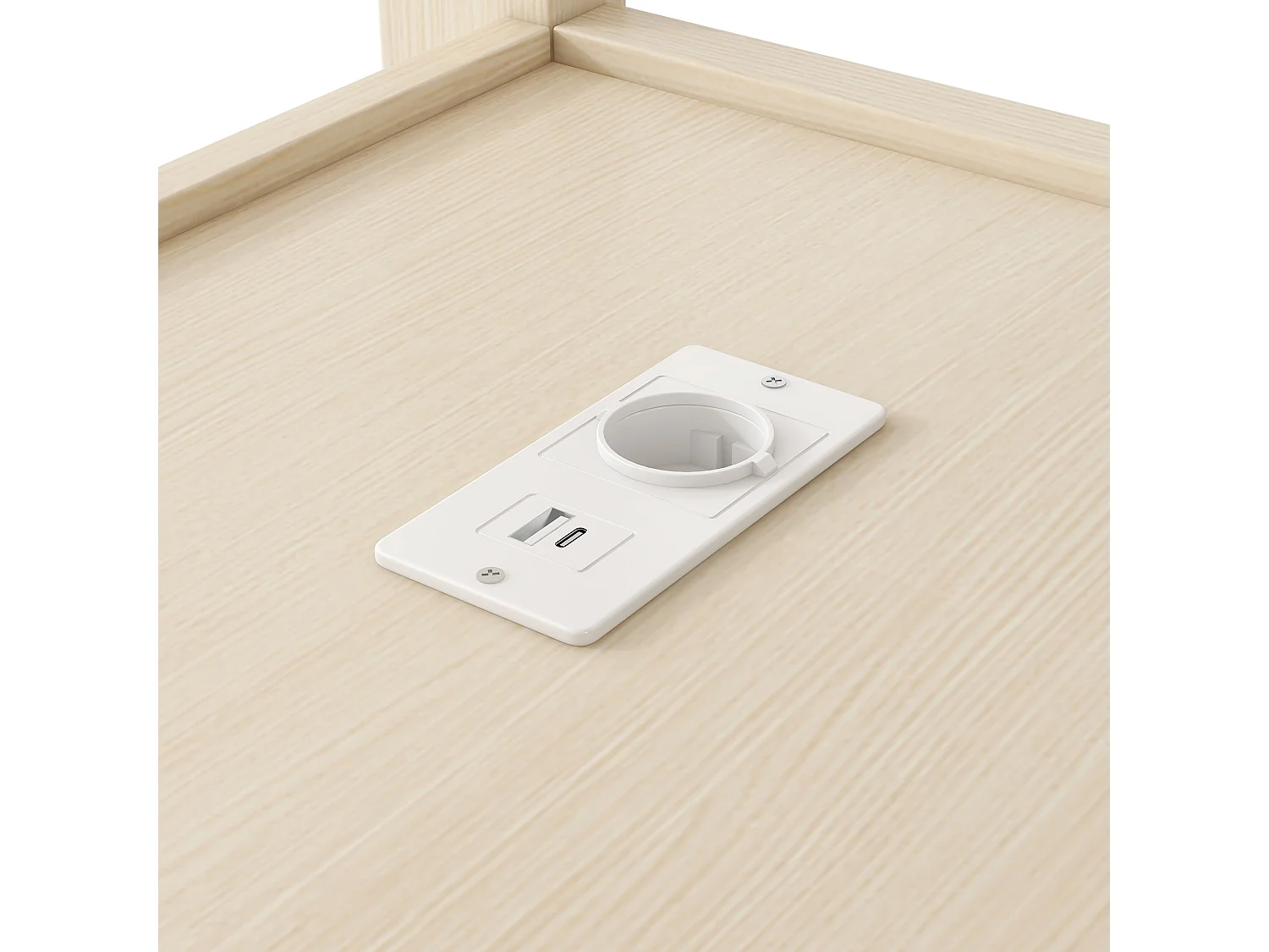 Lit mezzanine pour enfant - 140 x 200 cm - avec étagères + bureau + Leds + USB - bois + MDF - naturel